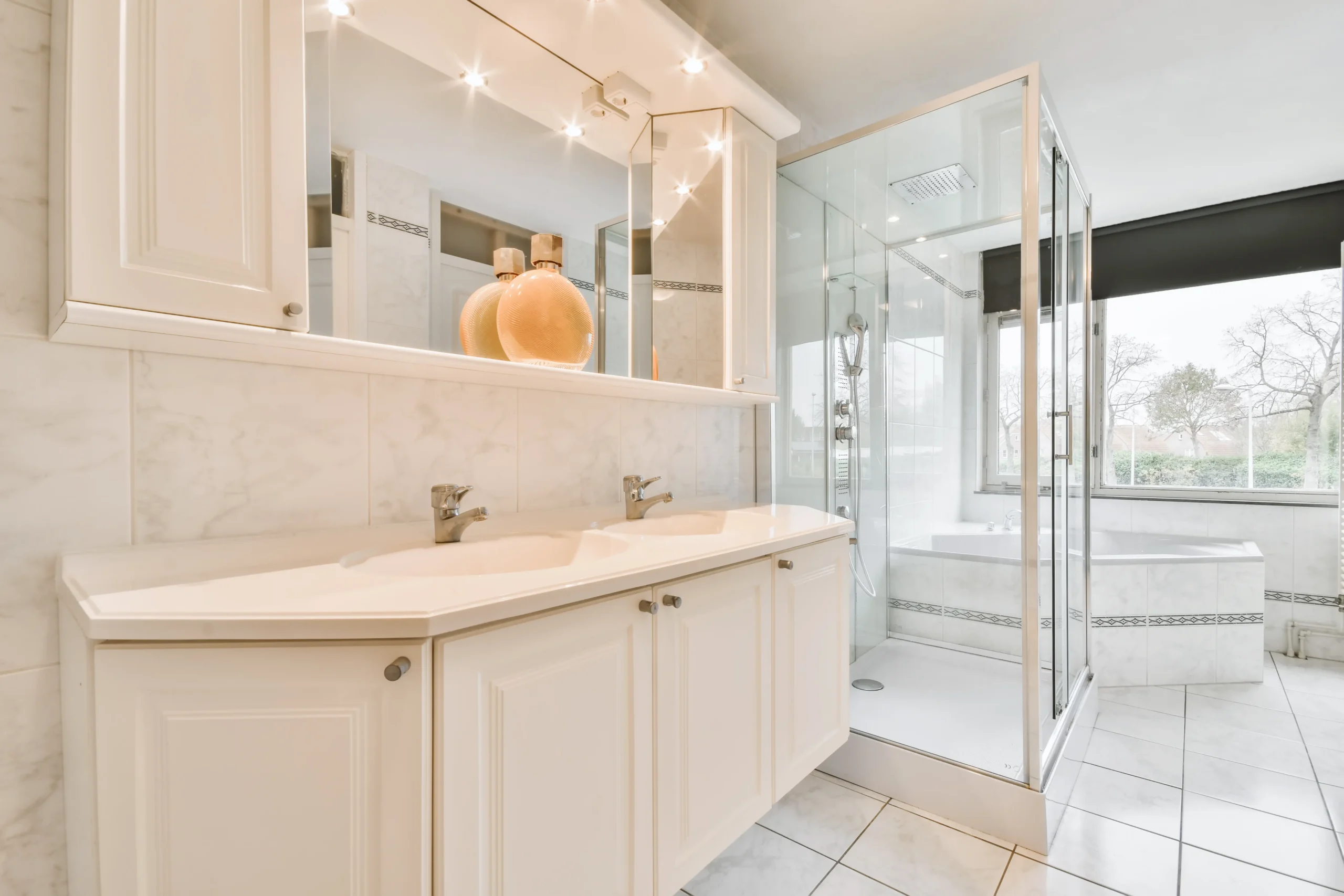 White bathroom tile in Colonia, New Jersey